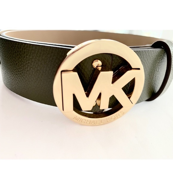 NWT MK gold tone logo genuine leather belt green - Picture 2 of 6